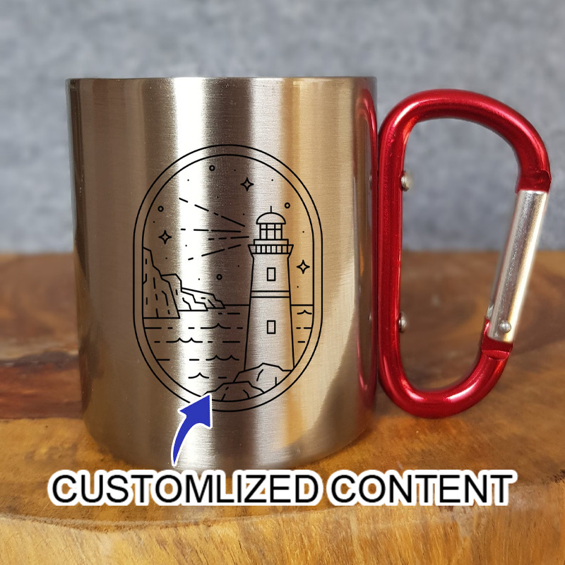 Coffee Equipment For Camping - 스테인리스 스틸 소재의 캠핑 머그컵, 카라비너