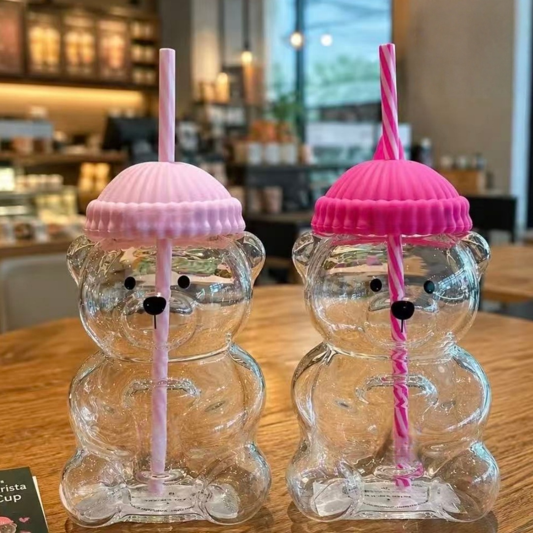 Bk 곰돌이 모양 유리 빨대컵 핑크 투명 텀블러 여름  - Espresso Shot Glass 리뷰 및 가격