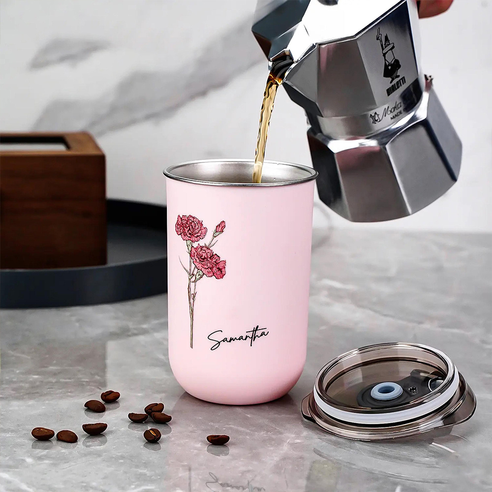 맞춤형 탄생화 커피 텀블러, 맞춤 이름 스테인리스 스틸 - Coffee Equipment For Camping 리뷰 및 가격